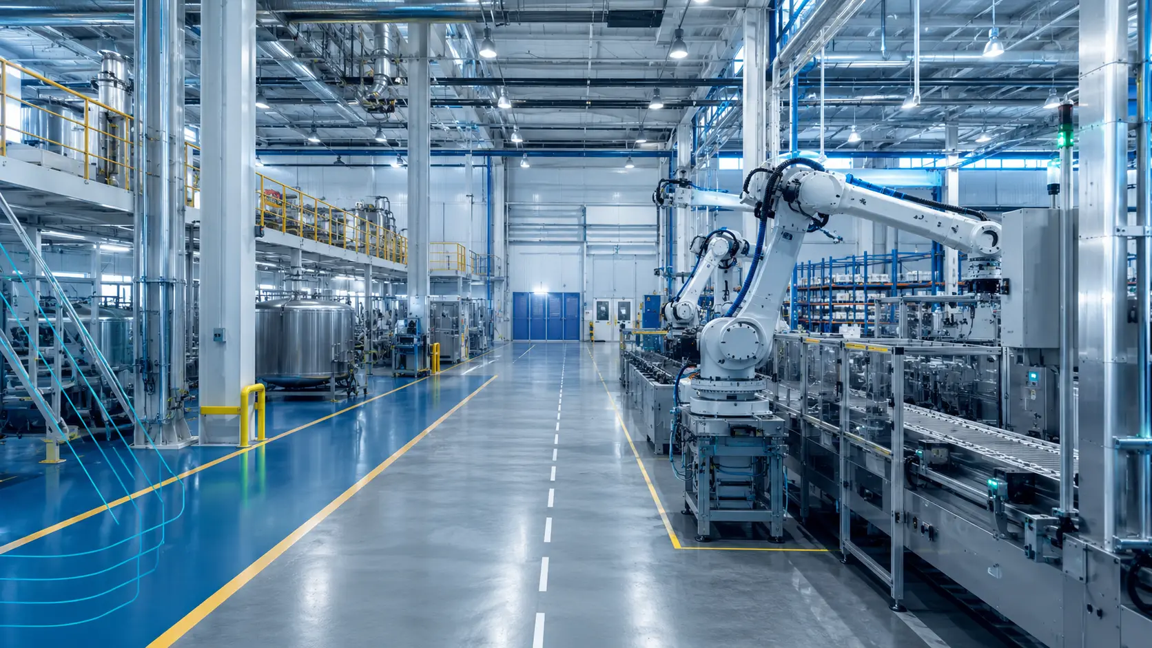 Modern automated factory illustrating industrial licensing and manufacturing investment in Saudi Arabia